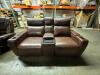 BROWN LEATHER POWER RECLINING LOVESEAT W/ CHARGING PORTS - 7