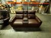 BROWN LEATHER POWER RECLINING LOVESEAT W/ CHARGING PORTS - 8