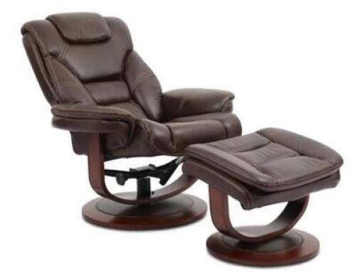 BROWN LEATHER EURO RECLINER WITH OTTOMAN
