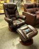 BROWN LEATHER EURO RECLINER WITH OTTOMAN - 3