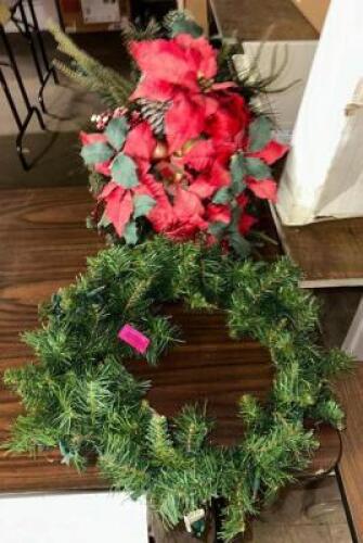 LIGHTED DOOR WREATH AND HOLIDAY FLORAL DECOR