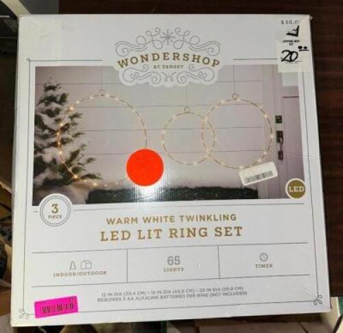 THREE PIECE WARM WHITE TWINKLING LED LIT RING SET