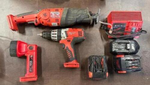 MILWAUKEE TOOL SET WITH CHARGER AND BATTERIES