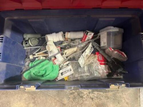 TOOL BOX WITH ASSORTED PLUMBING PARTS