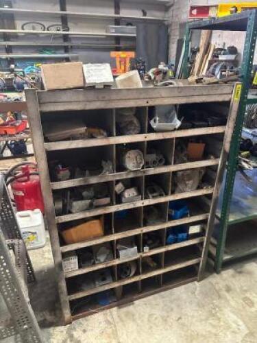 STORAGE CABINET WITH ASSORTED ELECTRICAL HARDWARE AND PARTS