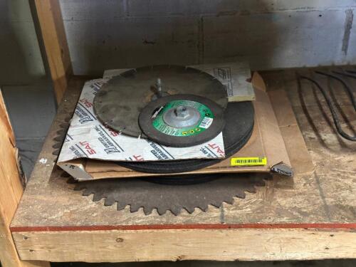 ASSORTED SAW BLADES AND GRINDING WHEELS