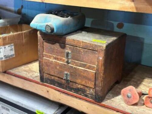 WOODEN HARDWARE BIN WITH CONTENTS