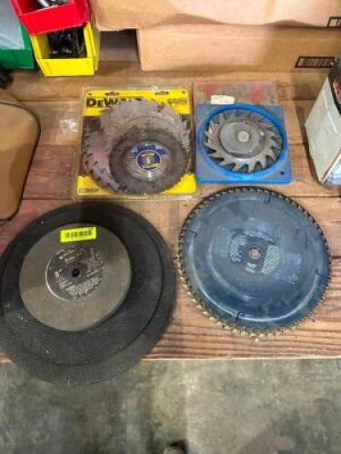 ASSORTED GRINDING WHEELS AND SAW BLADES AS SHOWN