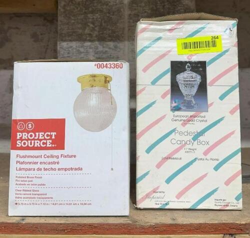 PEDESTAL CANDY BOX AND FLUSHMOUNT LIGHT