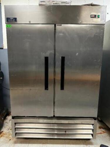 ARCTIC AIR AF49 TWO DOOR REACH IN FREEZER W/ TRAY RACK INSERTS.