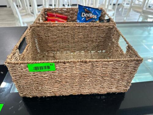 (2) WICKER STORAGE BASKET ORGANIZERS.