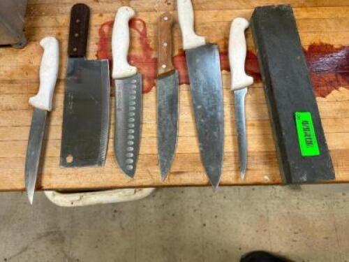 (7) ASSORTED KNIVES AND SHARPENERS.