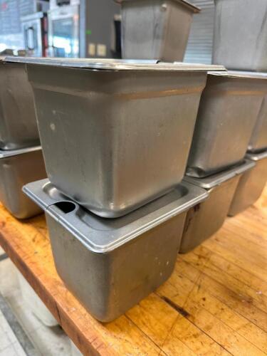(7) 1/6 SIZE STAINLESS INSERTS W/ LIDS