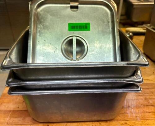 (3) HALF SIZE STAINLESS INSERTS W/ LIDS