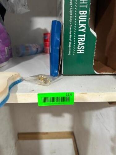 CONTENTS OF (2) CLEANING CLOSETS - ASSORTED TOOLS, PAPER PRODUCT, AND CLEANING SUPPLIES.