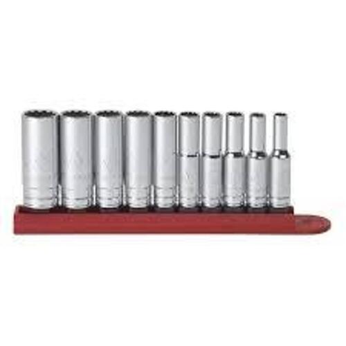 DESCRIPTION: (2) DEEP SOCKET SET BRAND/MODEL: GEARWRENCH #80309D INFORMATION: 10 PIECE, SAE 12 POINT SIZE: 1/4" DRIVE RETAIL$: $36.99 EA QTY: 2