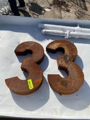(2) METAL NUMBER THREE SIGNS - 10" X 18"