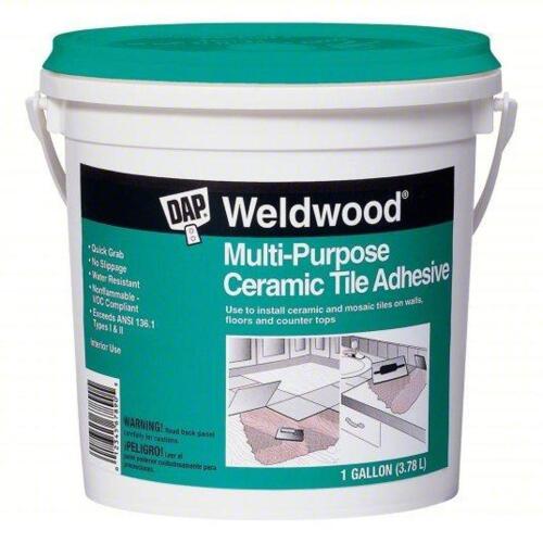 DESCRIPTION: (1) CERAMIC TILE ADHESIVE BRAND/MODEL: DAP #2PE47 INFORMATION: WHITE SIZE: 1 GALLON RETAIL$: $38.72 EA QTY: 1