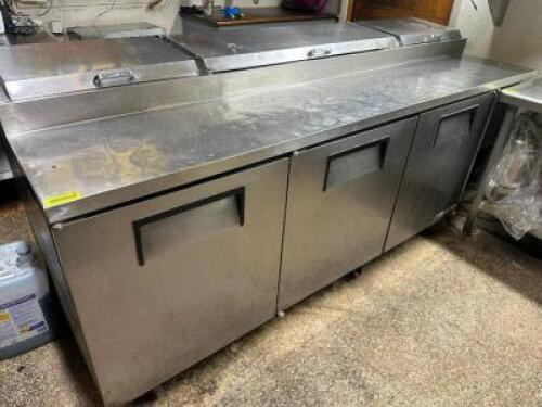 TRUE 93" THREE DOOR PIZZA PREP TABLE.