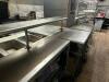 " L " SHAPED STAINLESS TABLE W/ RISER SHELF. - 5