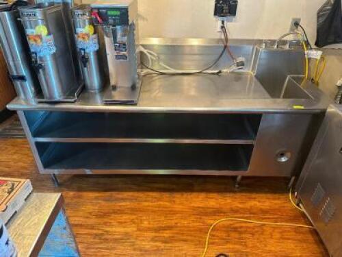 90" ALL STAINLESS HEAVY DUTY BEVERAGE STATION W/ RIGHT HAND SINK.