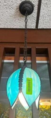 ART NOUVEAU TIFFANY STYLE STAINED SLAG GLASS, PANEL TULIP LOTUS LAMP GLOBE SHADE PENDANT LIGHT.