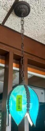 ART NOUVEAU TIFFANY STYLE STAINED SLAG GLASS, PANEL TULIP LOTUS LAMP GLOBE SHADE PENDANT LIGHT.