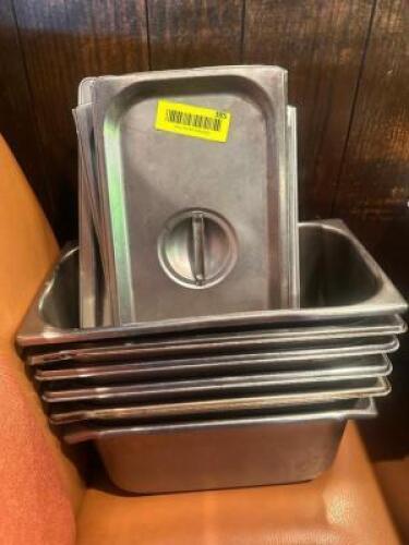(6) 1/3 SIZE STAINLESS INSERTS W/ LIDS