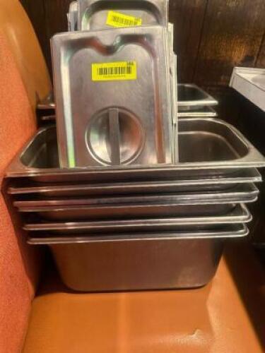 (6) 1/3 SIZE STAINLESS INSERTS W/ LIDS