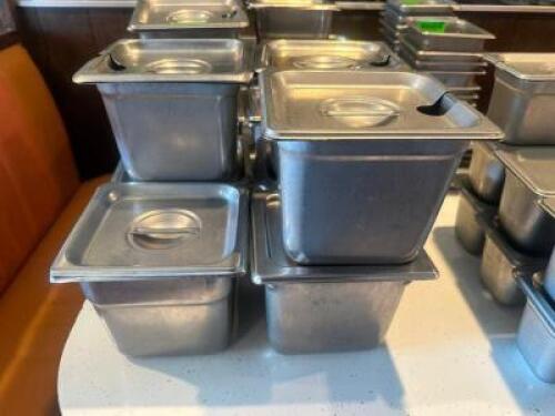 (7) 1/6 SIZE STAINLESS INSERTS W/ LIDS