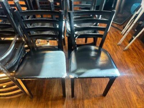 (10) LADDER BACK METAL CHAIRS W/ BLACK CUSHIONS