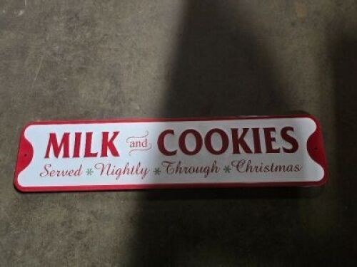 DESCRIPTION: (12) CHRISTMAS DECOR SIGN BRAND/MODEL: TREMONT FLORAL INFORMATION: MILK AND COOKIES SIZE: 24" X 6" X 6" RETAIL$: $39.99 EA QTY: 12