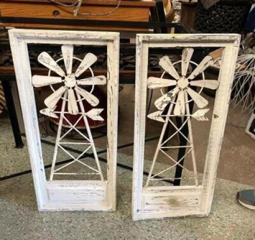 (2) SHABBY WHITE WINDMILL WINDOW - 35" X 15"