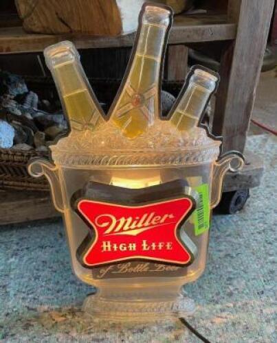 WORKING, MILLER HIGH LIFE VINTAGE SIGN - 16" X 12" X 4"