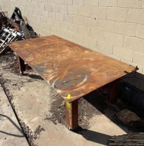97" X 36" X 48" OLD INDUSTRIAL METAL TABLE (VERY HEAVY)