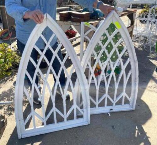 (2) GOTHIC STYLE WOODEN WINDOWS - 25" X 44"