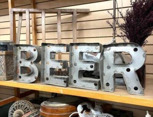 METAL BEER SIGN WITH HOLES FOR LIGHT INSERTS