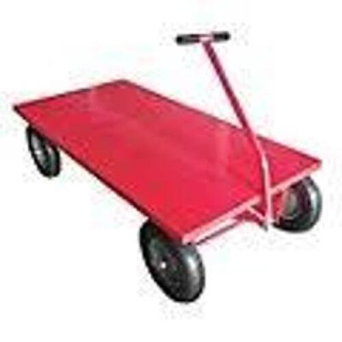 DESCRIPTION: (1) PLATFORM TRUCKINFORMATION: RED, STEEL, CIRCLE HANDLESIZE: APPROX 30" X 60" DECKRETAIL$: $735.00 EAQTY: 1