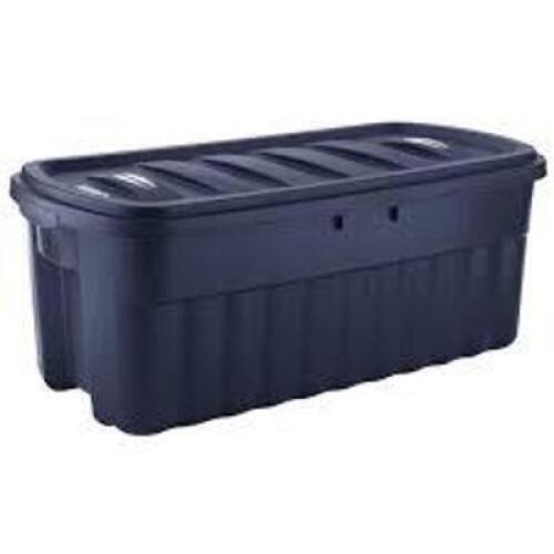 DESCRIPTION: (3) JUMBO STORAGE TOTE BRAND/MODEL: RUBBERMAID ROUGHNECK INFORMATION: DARK BLUE SIZE: 50 GAL RETAIL$: $71.03 EA QTY: 3
