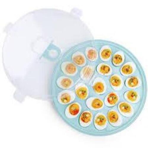 DESCRIPTION: (1) EGG HOLDER / TRAVEL PLATE INFORMATION: WHITE SIZE: 12 EGG SPOTS RETAIL$: $33.99 EA QTY: 1