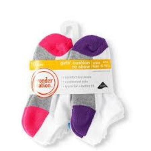 DESCRIPTION: (2) PACKS OF (10) PAIRS OF CUSHION ANKLE SOCKS BRAND/MODEL: WONDER NATION INFORMATION: GIRLS ANKLE SOCKS SIZE: MEDIUM RETAIL$: $7.00 EA Q