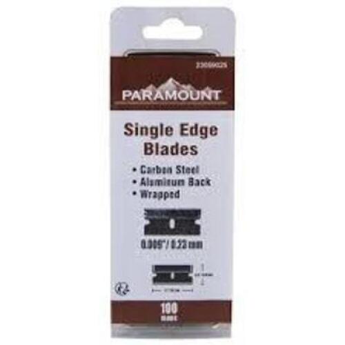 DESCRIPTION: (1)CASE OF (50) BOXES OF (100) SINGLE EDGE BLADE BRAND/MODEL: PARAMOUNT #23059108 INFORMATION: CARBON STEEL, STEEL BLACK, WRAPPED RETAIL$