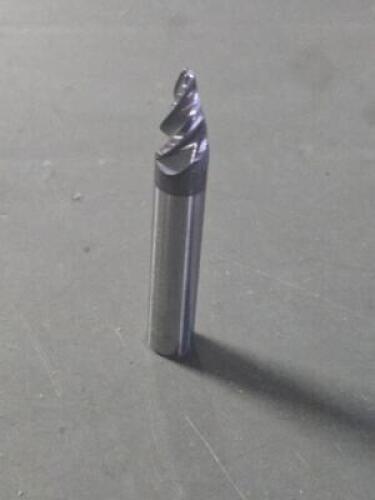 DESCRIPTION: (2) SOLID CARBIDE 15 DEG TAPER FORM BARREL CUTTER END MILL BRAND/MODEL: ACCUPRO 03328903 SIZE: 0.3750" SM END DIA 0.5901" LOC 3/8" SD RET