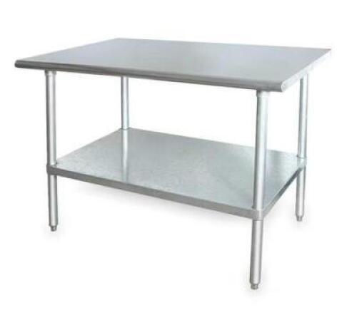 DESCRIPTION: (1) FIXED WORK TABLE INFORMATION: STAINLESS STEEL, 600LB LOAD CAPACITY RETAIL$: $363.99 SIZE: 24" X 72" X 34 1/2" QTY: 1