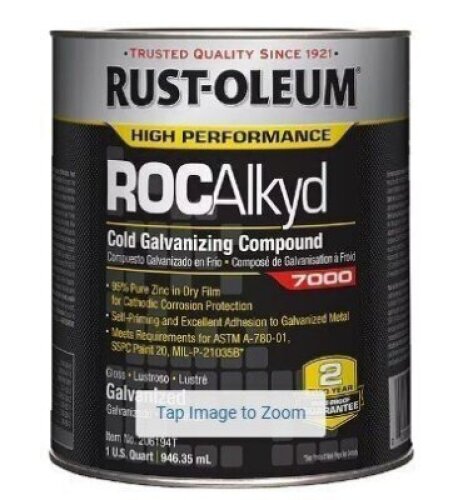 DESCRIPTION: (2) COLD GALVANIZING COMPOUND BRAND/MODEL: RUST-OLEUM ROCKALKYD #7000 SIZE: 1 QT RETAIL$: $73.99 EA QTY: 2