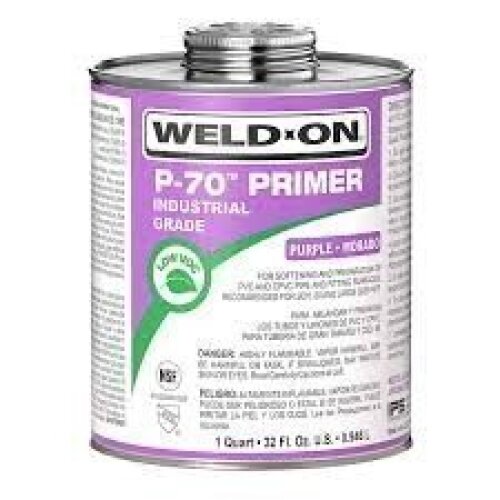 DESCRIPTION: (2) INDUSTRIAL GRADE PURPLE PVC PRIMER BRAND/MODEL: WELD ON P-70 SIZE: 1 QT RETAIL$: $$20.00 EA QTY: 2