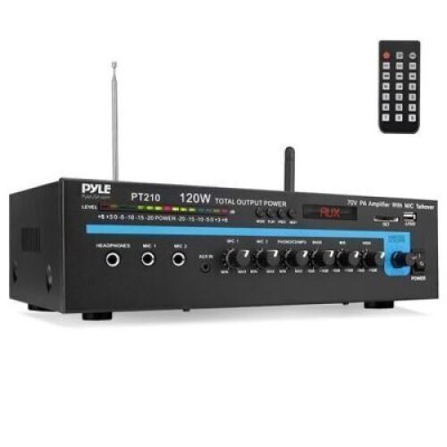 DESCRIPTION: (1) 120 WATT MICROPHNE AMPLIFIER BRAND/MODEL: PYLE PT210 SIZE: 120W RETAIL$: $129.66 QTY: 1