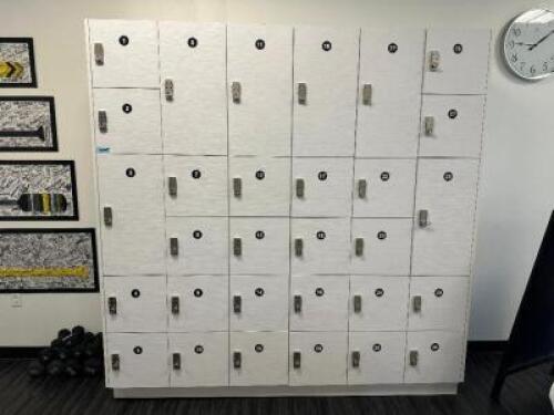 DESCRIPTION 7' X 7' 32 GROUP KEYLESS COMPOSITE LOCKER SYSTEM. ADDITIONAL INFORMATION W/ MASTER KEY LOCATION FRONT QTY 1
