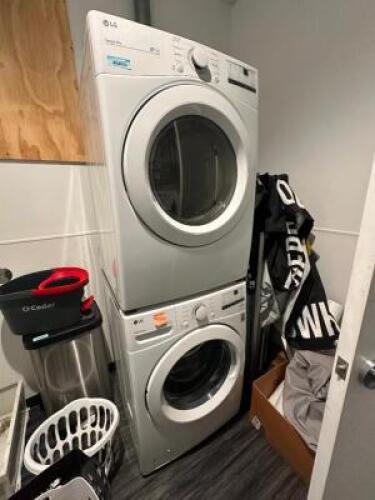 DESCRIPTION LG STACKABLE WASHER AND DRYER. BRAND / MODEL: DLL400W, W3400CWM LOCATION BACK QTY 1