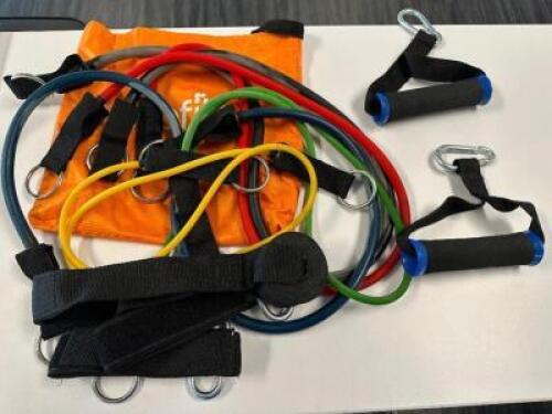 DESCRIPTION EIGHT PIECE WORKOUT BAND SET W/ CARRY BAG LOCATION FRONT QTY 1